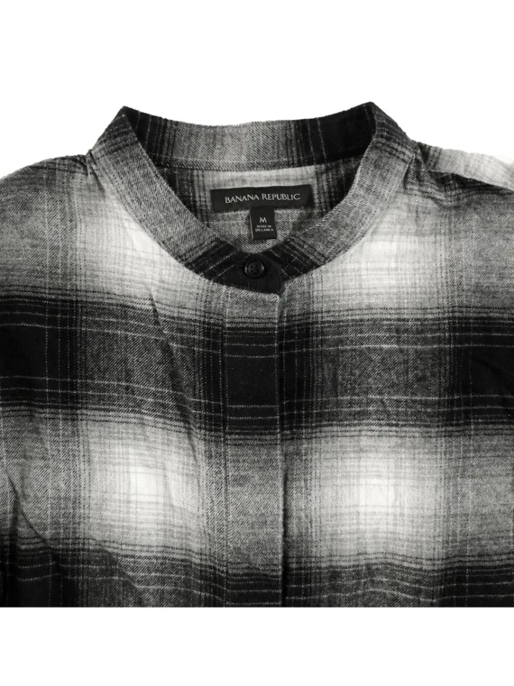 Banana Republic Blouse Womens Size M Black White Plaid Puff Sleeve Flannel